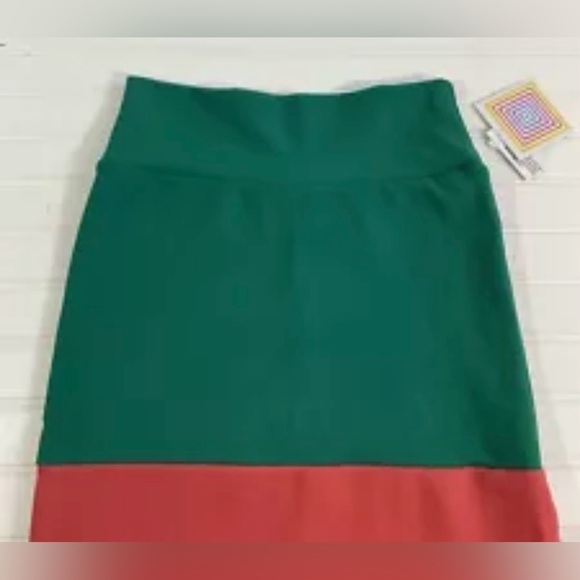 LuLaRoe Cassie Pencil Skirt Colorblock Green Pink Womens Size Small Stretch LLR - Picture 3 of 11
